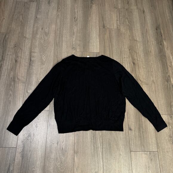 Madewell Merino Wool-Silk Blend V-Neck Sweater SZ XL Black Relaxed Fit Pullover - Picture 6 of 9